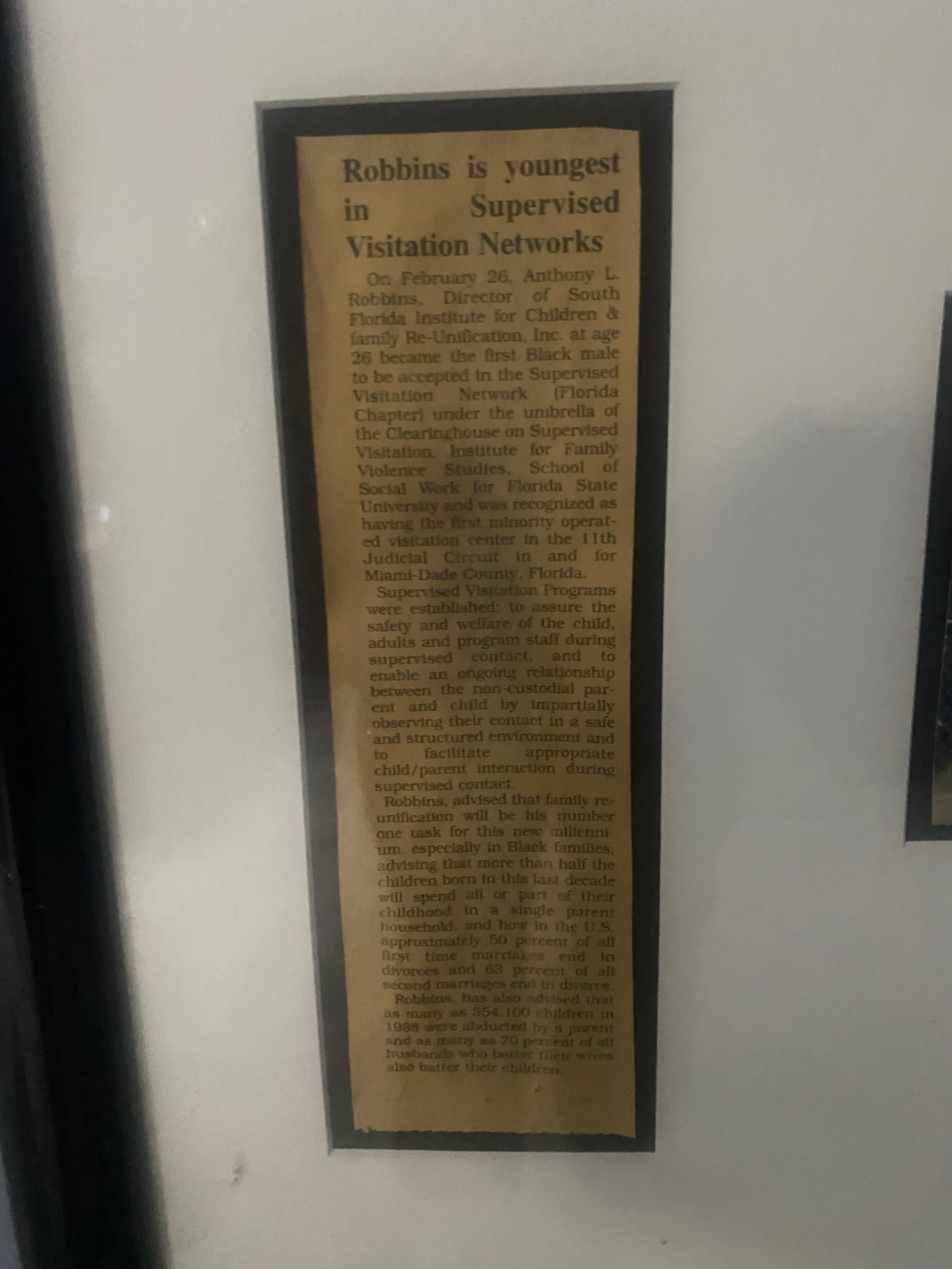 News clipping — Robbins recognized as youngest in Supervised Visitation Networks