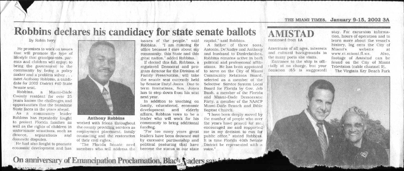 The Miami Times — Robbins declares candidacy for State Senate, January 2002